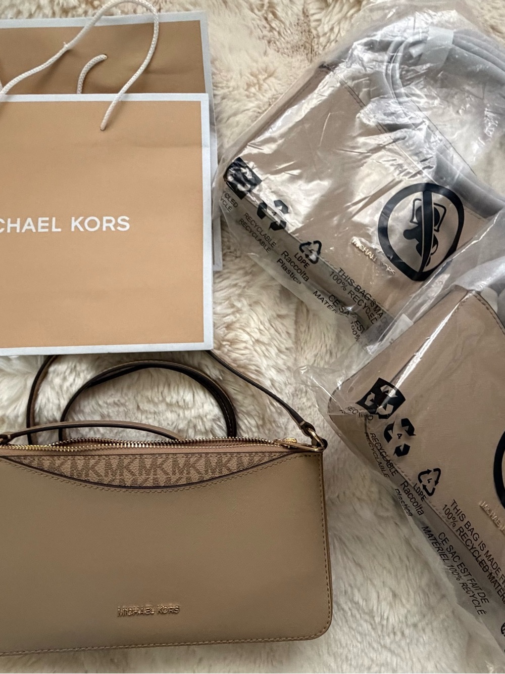 Michael Kors Taupe Saffiano Leather Shoulder Bag with Gold Hardware - Picture 10 of 11